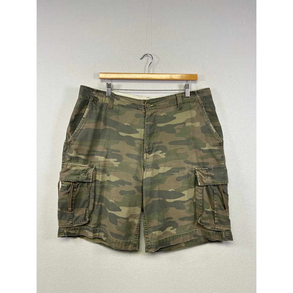 90s Style Faded Glory Gorpcore Military Mens 36 Green Camo Cargo Shorts